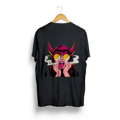 Women Printed Round Neck Pure Cotton Black T-Shirt