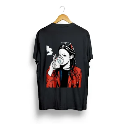 Women Printed Round Neck Pure Cotton Black T-Shirt
