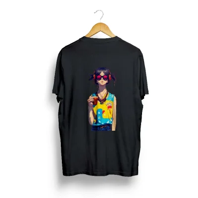 Women Printed Round Neck Pure Cotton Black T-Shirt