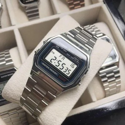 Casio A158WA-1D Vintage Digital Quartz Silver Chain Watch