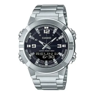 Casio AMW-870D-1AVDF: Dual Time Stainless Steel Watch for Men