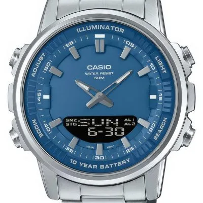 Casio Illuminator AMW-880D-2A1VDF: Dual Time Stainless Steel Watch
