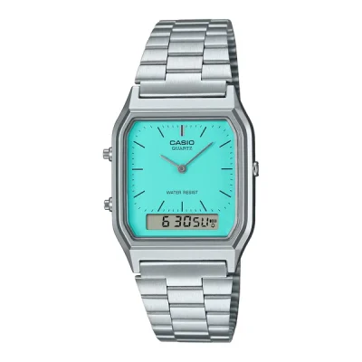 Buy Casio AQ-230A-2A2MQY Vintage Dual Time Silver Chain Watch