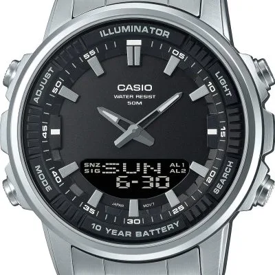 Casio AMW-880D-1A: Dual Time & Illuminator Stainless Steel Watch