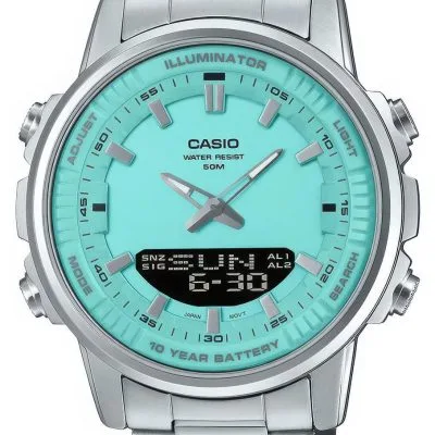 Casio AMW-880D-2A2VDF: Dual Time & Illuminator Stainless Steel Watch