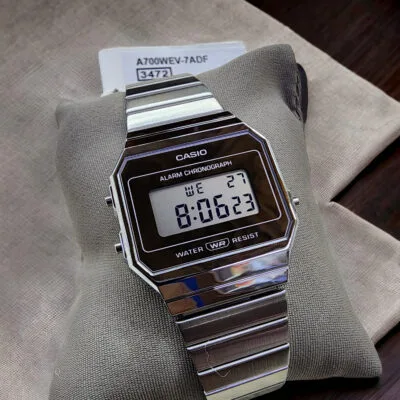 Casio A700WEV-7ADF Vintage Super Slim Digital Silver Chain Watch