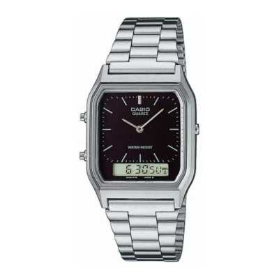 Casio AQ-230A-1DMQ Vintage Dual Time Silver Chain Watch
