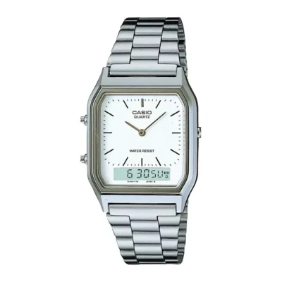 Casio AQ-230A-7DMQ Vintage Dual Time Silver Chain Watch